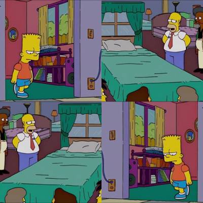 Bart déprime après son match/ Homer vend des lits.